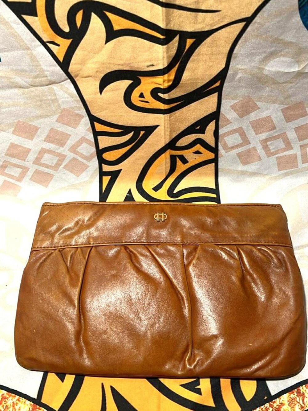 Vintage Letisse Cognac Brown Leather Clutch Pleated Soft Bag
